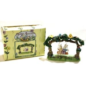 Home Accents Collection Bunny At Play Single Swing 2 Rabbits Spring Easter  5"